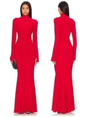 Norma Kamali Turtle Fishtail Long Sleeve Maxi Gown in Tiger Red Women’s Medium